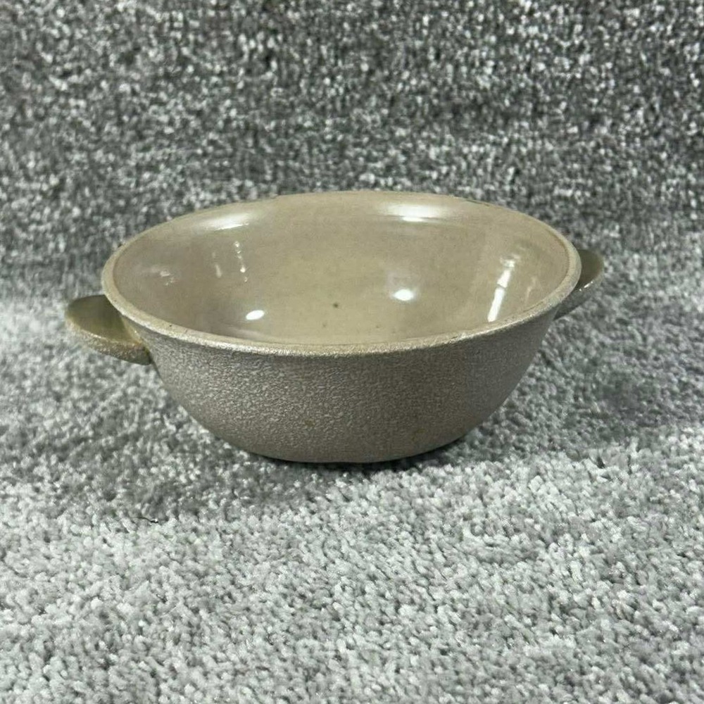 Japan Ceramic Soup Bowl Tan Textured Tab Handles Vintage MCM